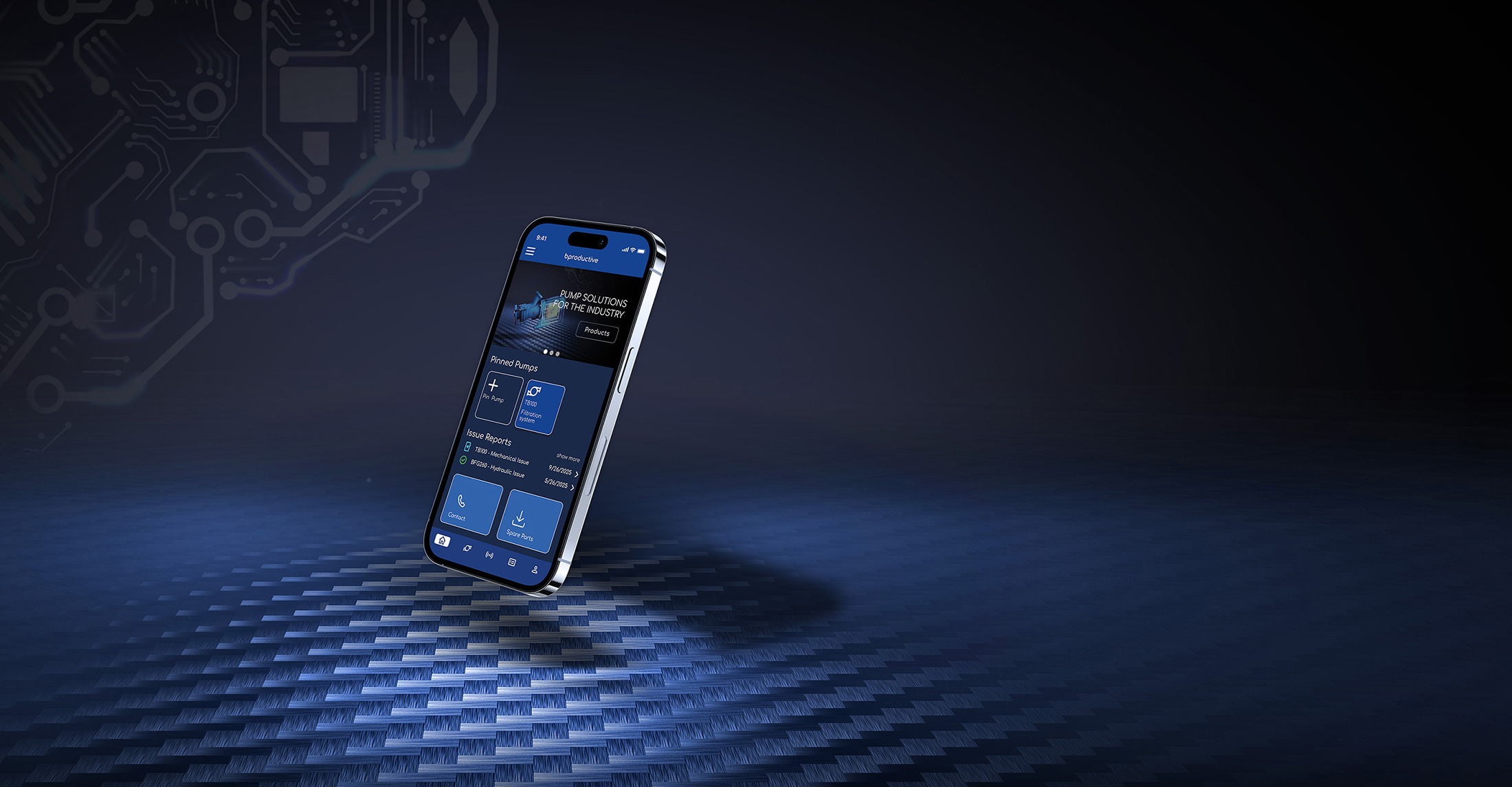 bproductive app - smartphone on blue background